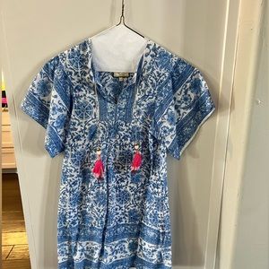 Alicia bell short sleeve blue dress with hot pink tassel.